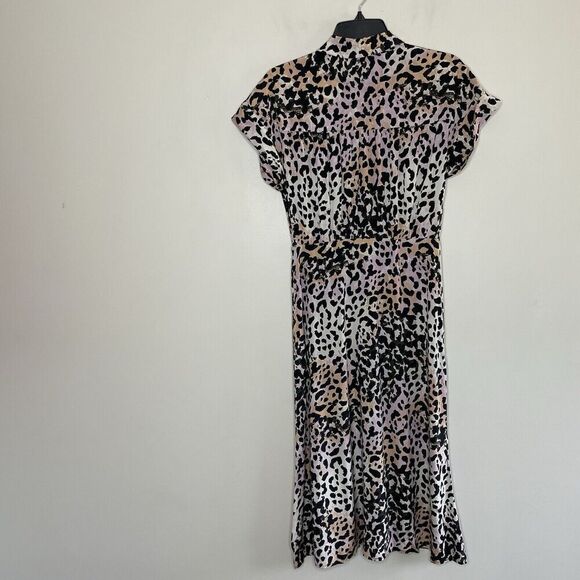 VERONICA BEARD Amani Dress Women 2 Silk Button Front Midi Leopard Print Stretch - Picture 10 of 16